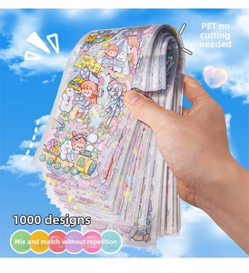 Detail of 1000 pieces non-repeating PET cartoon girl stickers with pre-cut designs