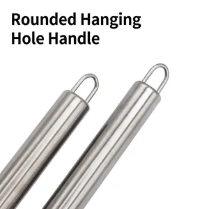 Polished stainless steel lemon zester with round hanging handle for easy kitchen storage