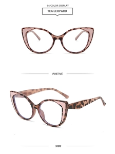 Detail view of tea leopard cat eye glasses frame showing front and side perspectives