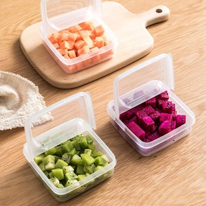 Set of 3 square plastic food storage containers with lids for fruit and snack portioning
