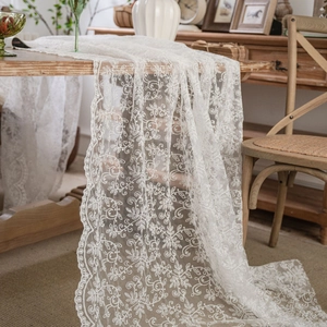 Lace Tablecloth Sheer Floral Embroidered Rectangular Table Cover For Wedding Party Photography Background Vintage Elegant