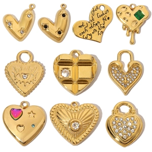 Heart Pendants Vintage French Retro Style Charms Stainless Steel Rhinestone Enamel Engraved For DIY Jewelry Making Necklaces Accessories