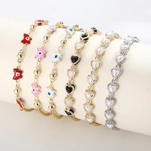 Enamel Evil Eye Heart Butterfly Charm Bracelet Copper Stainless Steel Adjustable Box Chain Jewelry Gift For Her