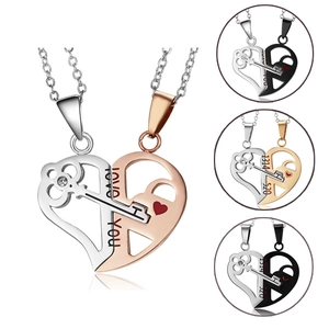 Puzzle Heart Couple Necklace Stainless Steel Key Lock Matching Pendant For Lovers Valentine Gift Fashion