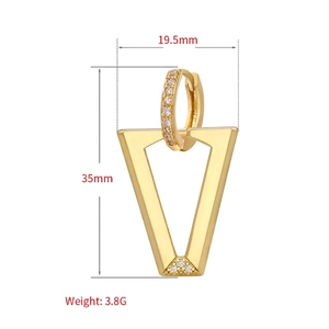 Golden V-shaped geometric earrings with micro-pave diamonds and 35mm drop length