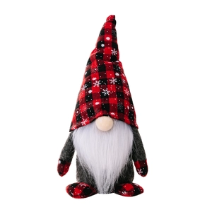 Christmas gnome doll with red black plaid snowflake hat and white beard decoration