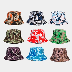 Bucket Hat Camouflage Print Polyester Sun Protection Outdoor Casual Fishing Flat Top Unisex Summer