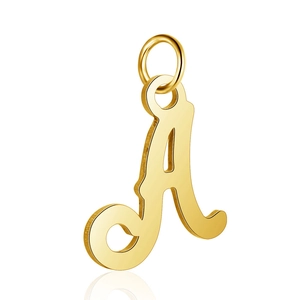 Polished gold-plated stainless steel pendant featuring a cursive script letter A design