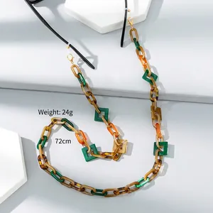 Colorful acrylic eyeglass chain 72cm long with tortoise shell geometric links, 24g
