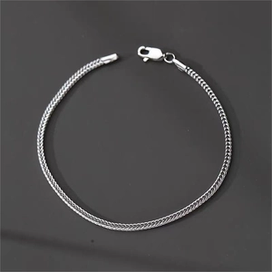 Men's silver wheat chain bracelet in polished stainless steel with lobster clasp