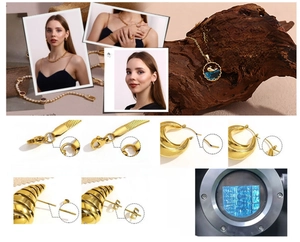 Detail of 18k gold plated stainless steel jewelry featuring vacuum plating process technology
