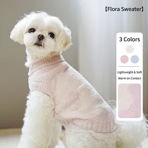 Pet Dog Knitted Sweater Warm Sleeveless Vest Flower Pattern Soft Knitwear For Small Dogs Cats Autumn Winter
