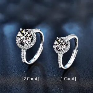 Classic 925 sterling silver moissanite rings in 1ct and 2ct sizes with sparkling halo setting