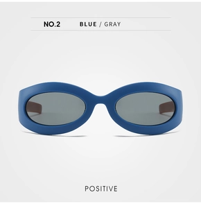 Front view of blue matte frame polarized sunglasses with gray lenses for sports cycling