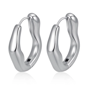 Elegant silver stainless steel earrings with modern irregular liquid metal wave design
