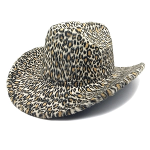 Chapeau De Cowboy Occidental À Imprimé Léopard Fausse Fourrure Polyester Peluche Large Bord Épaissi Chaud Automne Hiver Rue