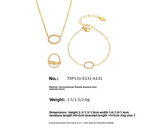 Detailed set of 18k gold plated titanium steel jewelry with zircon oval pendants