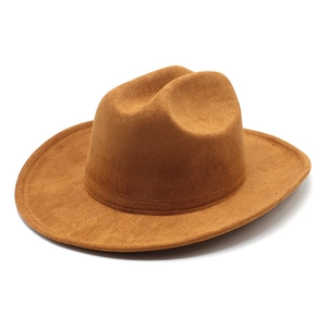 Western Cowboy Fedora Hat Faux Suede Wide Brim Vintage Jazz Style Sun Protection Outdoor Travel Unisex