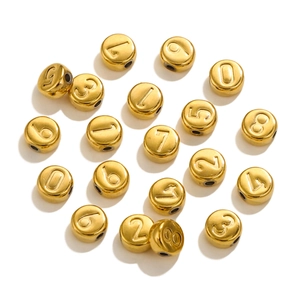 Polished gold stainless steel number beads 0-9 for DIY jewelry making and bracelet