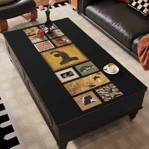 French vintage waterproof leather table mat with retro floral and leopard print pattern