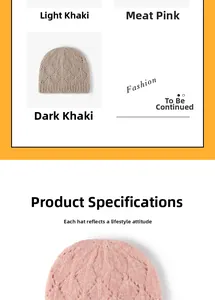 Detailed knit texture of winter beanies in light khaki, dark khaki, and pink colors