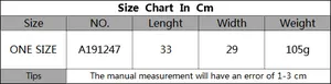 Size chart for hand-crocheted handbag model A191247 with precise dimensions in centimeters