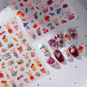 5D Relief Nail Art Stickers Cartoon Rabbit Flower Butterfly 3D Self-Adhesive DIY Manicure Decoration Decals