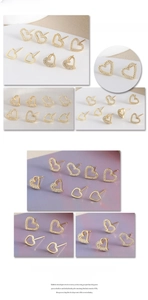Macro shot of 18K gold plated heart earrings with sparkling cubic zirconia settings