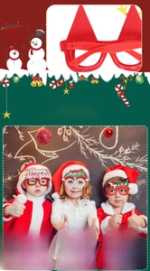 Detail showing various glitter Christmas party glasses with Merry Christmas and New Year themes