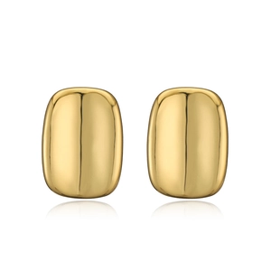 Detail view of 18K gold plated rectangular heart stud earrings with smooth finish