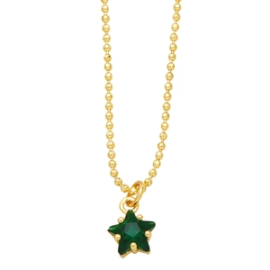 Elegant gold bead chain necklace featuring a faceted green star pendant in a prong setting