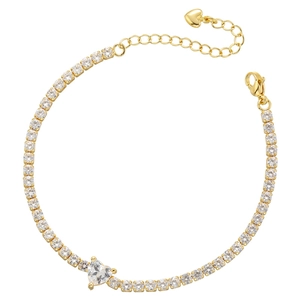 Bracelet élégant en zircon cœur doré avec cristaux carrés et chaîne d'extension ajustable