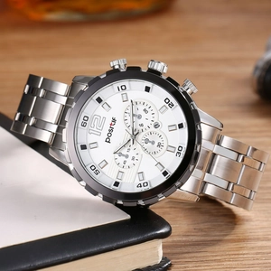 Positif men's business watch with silver steel strap and white multi-dial display