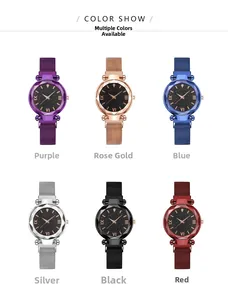 Starry dial mesh strap ladies quartz watches shown in six elegant colors set