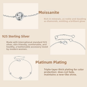 Detail view of moissanite bezel setting and lobster clasp on 925 silver bracelet