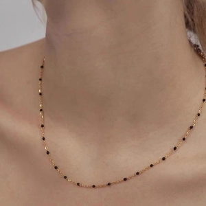 Enamel Spaced Bead Necklace Copper Gold Plated Minimalist French Retro Clavicle Chain For Women