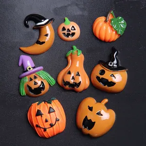 Halloween Pumpkin Resin Charms Wizard Hat Moon Flatback Decoration For DIY Phone Case Jewelry Making Accessories