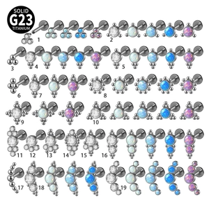 G23 titanium labret studs collection with opal and zircon in various geometric shapes