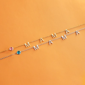 Stainless Steel MAMA Letter Necklace With Round Cut Birthstone Gemstone Clavicle Chain For Women Mother Day Gift