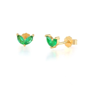 Detailed close-up of 925 sterling silver leaf studs with green marquise zircon
