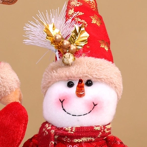Christmas snowman plush doll with red knitted hat and sparkling gold sequins