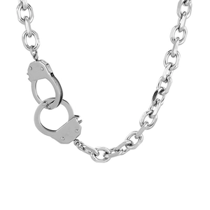 Collier pour homme en acier inoxydable avec chaîne en O et pendentif en forme de menottes