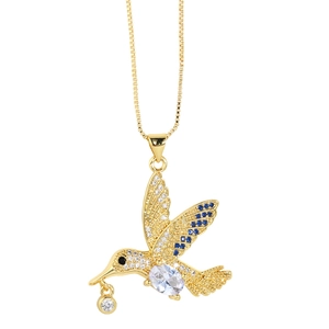 Elegant gold hummingbird pendant necklace with sparkling colorful zircon stones