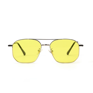 Classic silver metal frame aviator sunglasses with yellow gradient lenses and double bridge
