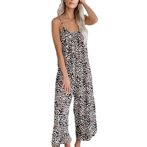 Sexy Damen Sommer Jumpsuit mit Leopardenmuster, ärmellos, weitem Bein und fließendem Stoff