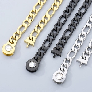 Detailed view of titanium steel NK necklaces in gold black and silver with crystal clasps