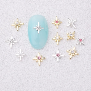 Octagonal star alloy nail charms with colorful rhinestones and pearls for manicure DIY