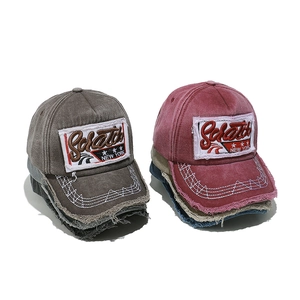 Vintage washed cotton baseball caps with NEW YORK 3D embroidery and distressed brims