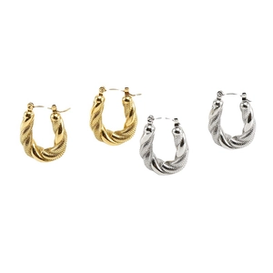 Vintage twisted U-shape hoop earrings in 18K gold and silver stainless steel