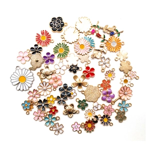 Assorted DIY enamel alloy flower charms with pearls for earrings and necklaces